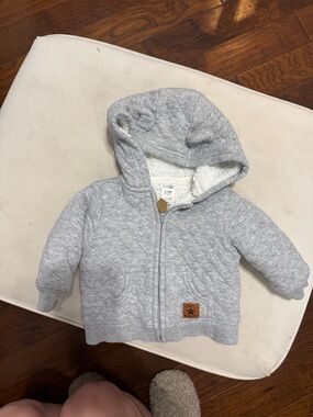 Carter's Light Gray Quilted Hoodie via with Sherpa Lining